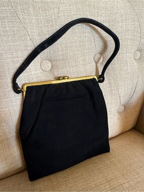 Vintage Black Frame-Top Evening Clutch with Gold Tone Accent